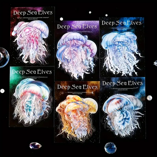 Set de Stickers PET – Medusas Tornasol (12 piezas) 🌊✨💜