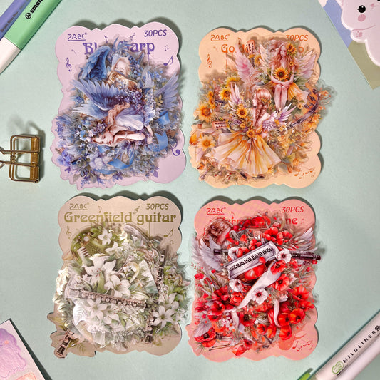 Set de Stickers PET – Ángeles, Flores & Melodías (30 piezas) 👼🎼🌸