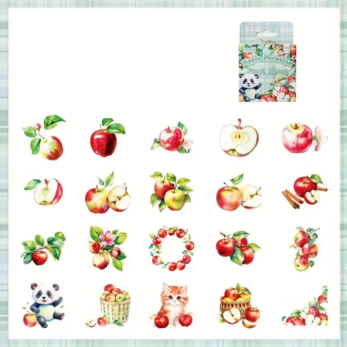 Cajita de Stickers PET – Frutas & Animalitos (40 piezas) 🍎🐰🍉