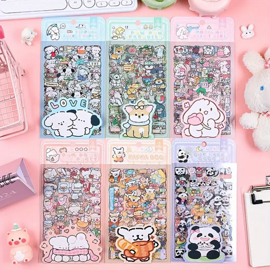 Set de Stickers PET – Animalitos Kawaii (6 planchitas por set) 🐰🐶🐼✨