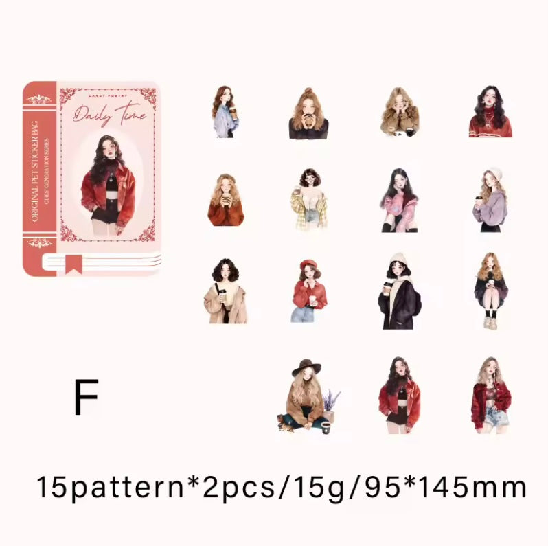 Stickers en PET – Girl Collection (30 unidades | 6 colores) 💅🎀💖