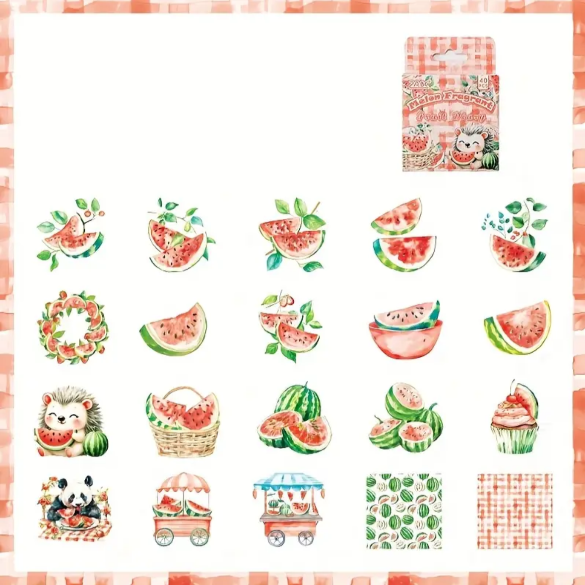 Cajita de Stickers PET – Frutas & Animalitos (40 piezas) 🍎🐰🍉