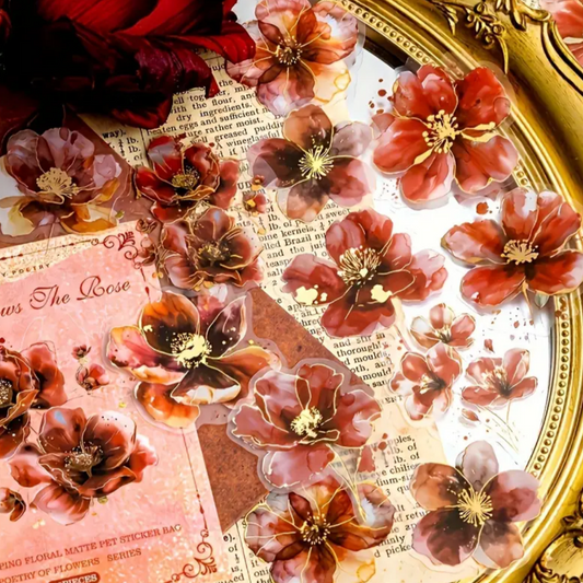 Flores con Toques de Oro – Set de Stickers (20 piezas) ✨