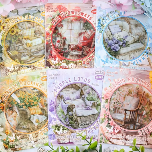 Set de Stickers PET – Mecedoras Florales (10 piezas) 🌸🪑✨