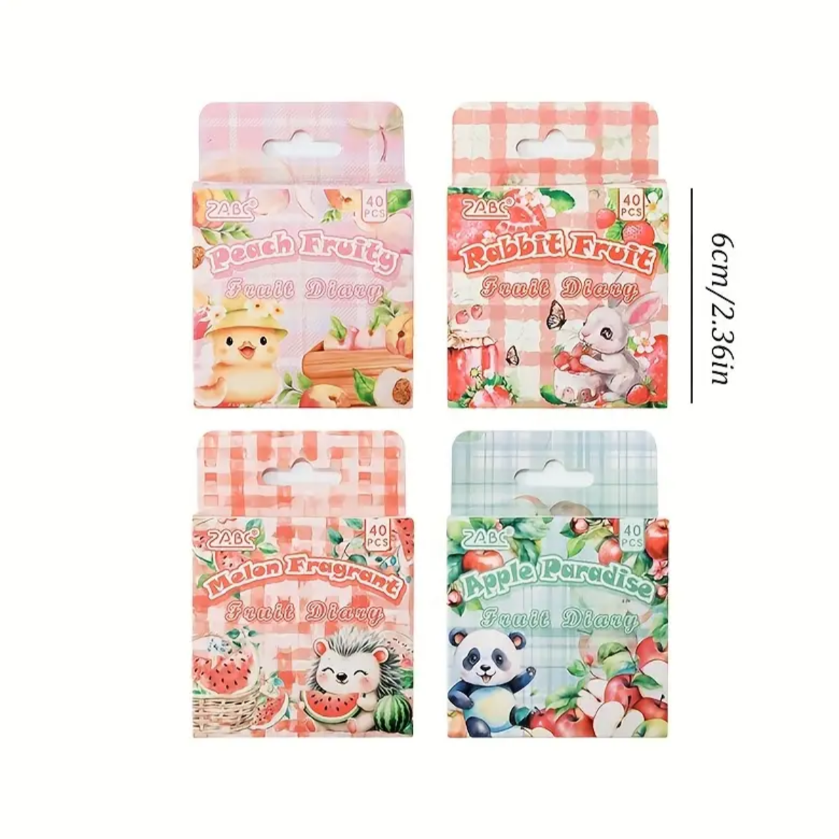 Cajita de Stickers PET – Frutas & Animalitos (40 piezas) 🍎🐰🍉
