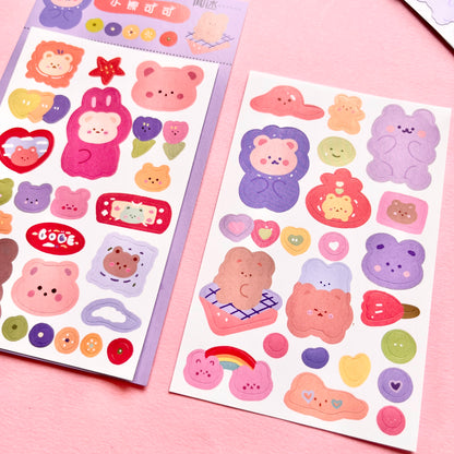 Set de Stickers – Cute Bear (2 planchitas) 🐻🌈✨