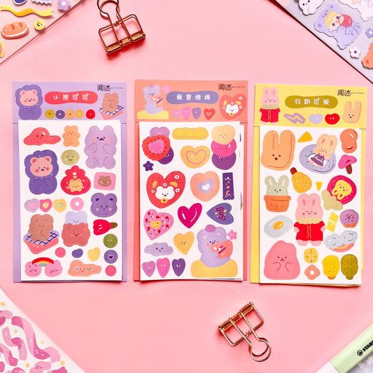 Set de Stickers – Cute Bear (2 planchitas) 🐻🌈✨