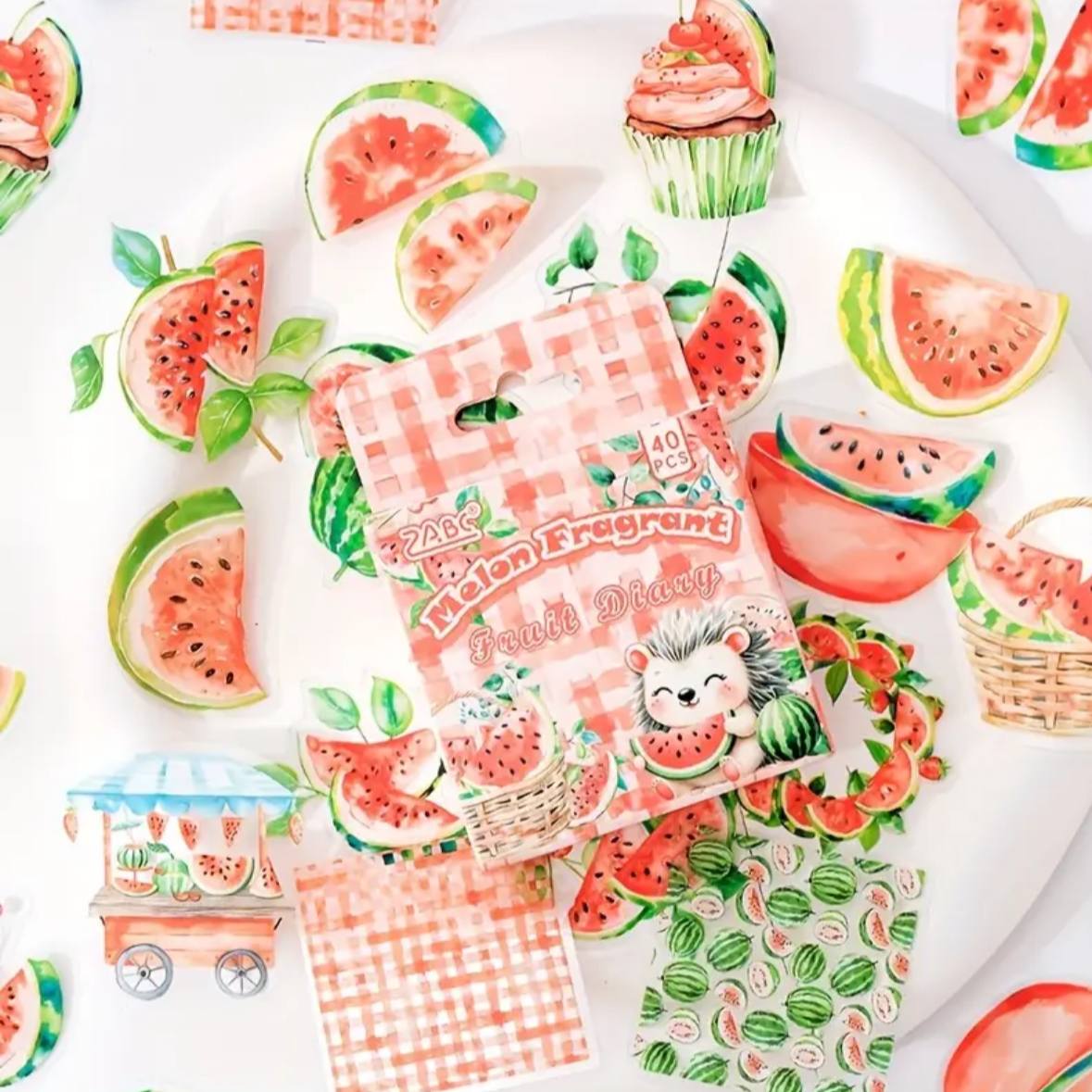 Cajita de Stickers PET – Frutas & Animalitos (40 piezas) 🍎🐰🍉