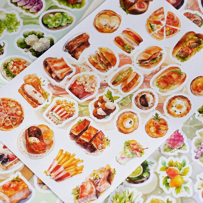 Set de Stickers Troquelados – Comidas Ilustradas (4 planchas) 🍰🍕✨