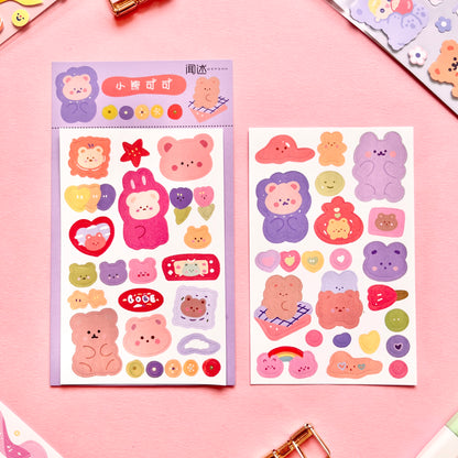 Set de Stickers – Cute Bear (2 planchitas) 🐻🌈✨