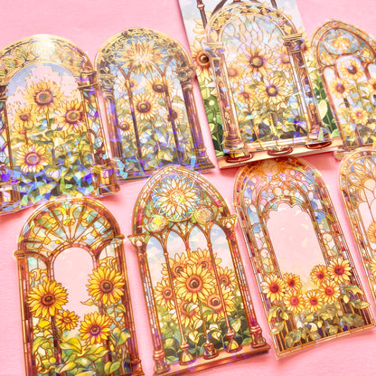 Set de Stickers PET – Vitrales Florales con Foil Dorado (10 piezas) ✨🌿