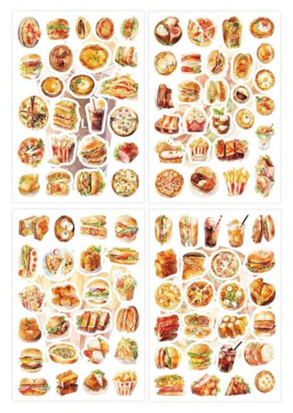 Set de Stickers Troquelados – Comidas Ilustradas (4 planchas) 🍰🍕✨