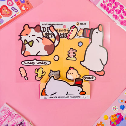 Set de Stickers PET XL DIY – Diseños Kawaii (2 planchas) 🎀✨