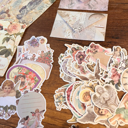 Set de 100 Piezas de Papelería Vintage – Ángeles & Encanto Celestial 👼✨