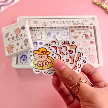 Set de 6 Cajitas Kawaii – 300 Stickers Adorables 🎀🐶🐥🐰🐧🐻🐐