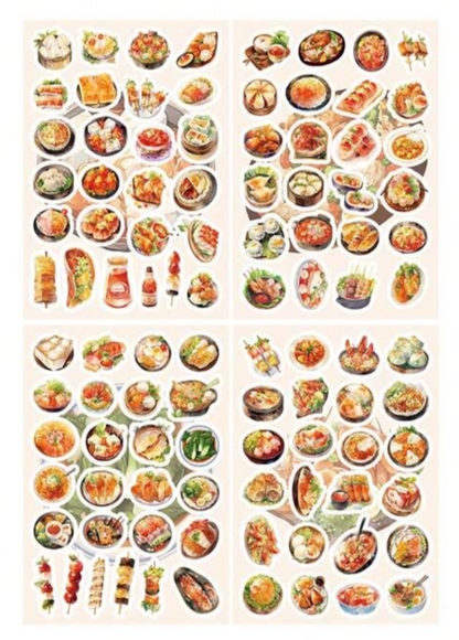 Set de Stickers Troquelados – Comidas Ilustradas (4 planchas) 🍰🍕✨