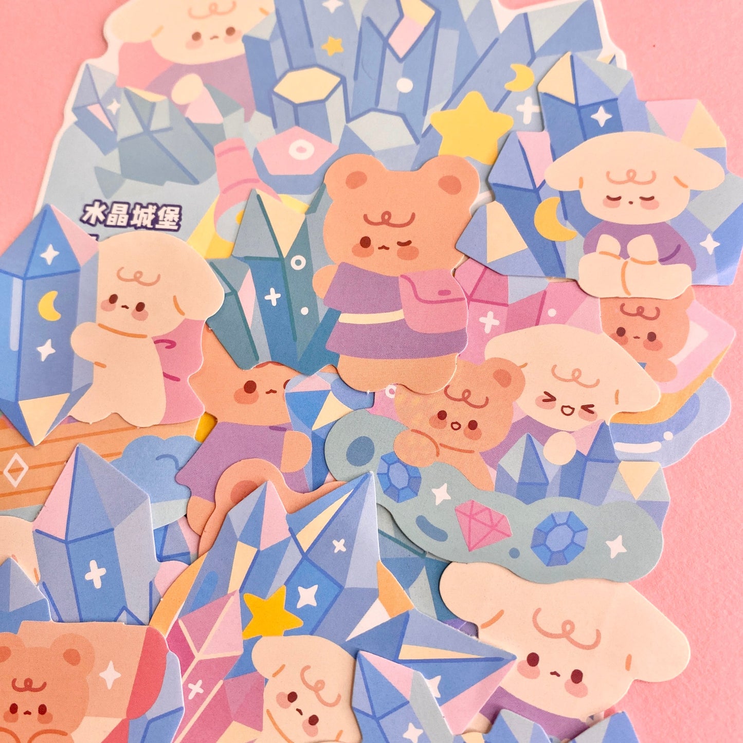 Set de Stickers – Osito & Cristales Mágicos (15 piezas) 🐻✨