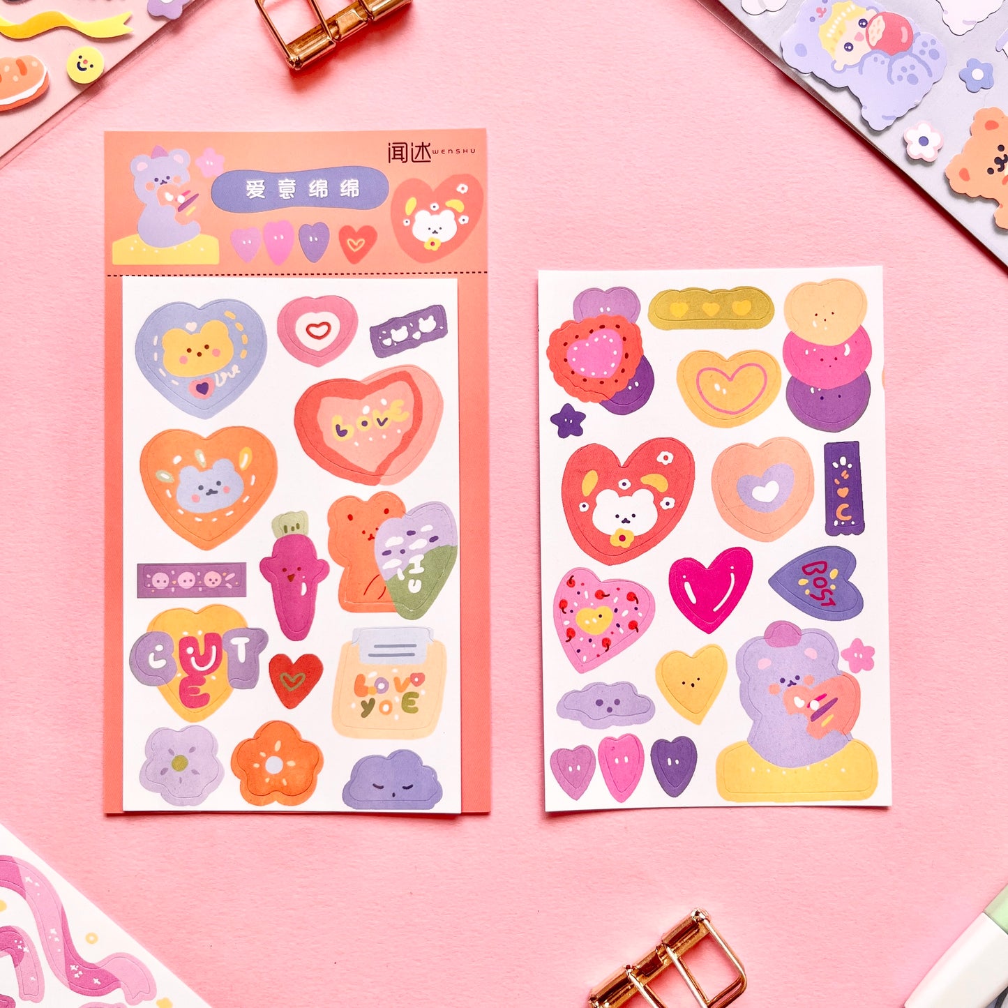 Set de Stickers – Cute Bear (2 planchitas) 🐻🌈✨