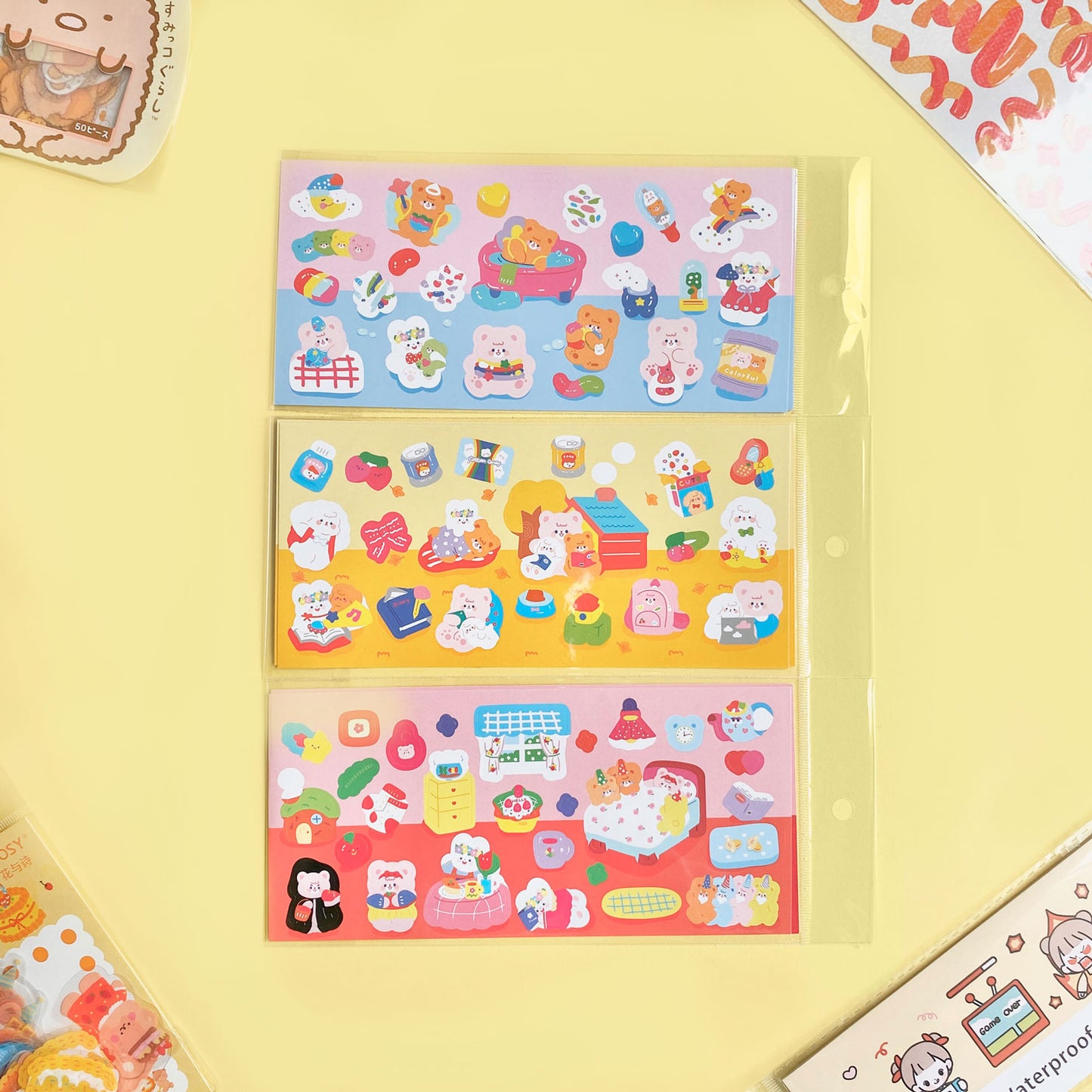 Plancha de Stickers Troquelados – Osito Dreamy 🐻🌈✨